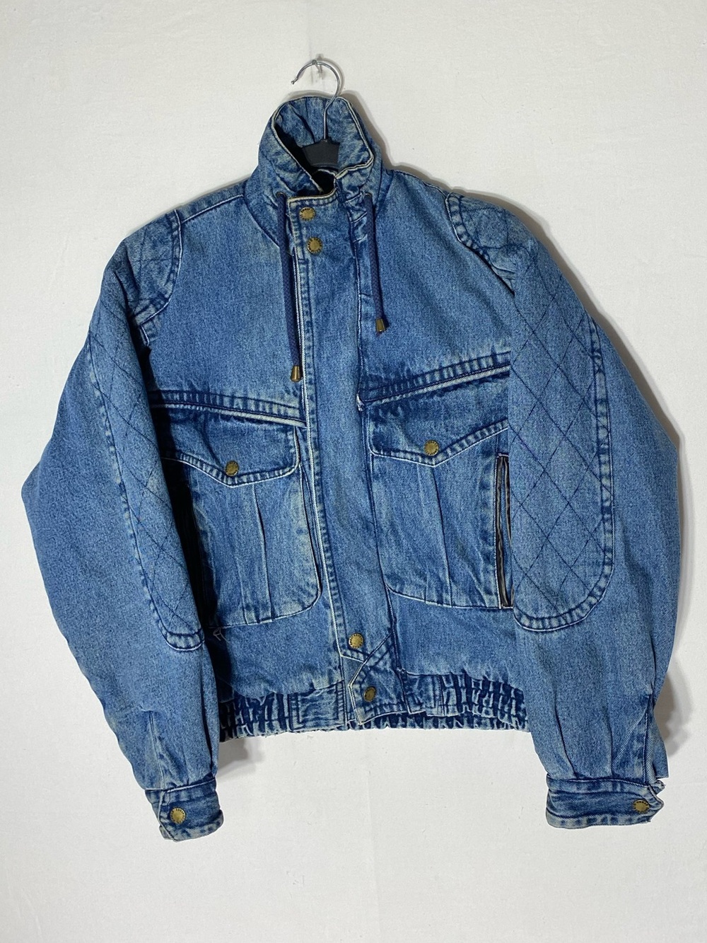 Vintage 80/90s Urban Equipment Denim Moto Bomber Jacket Quilt Lined S Streetwear